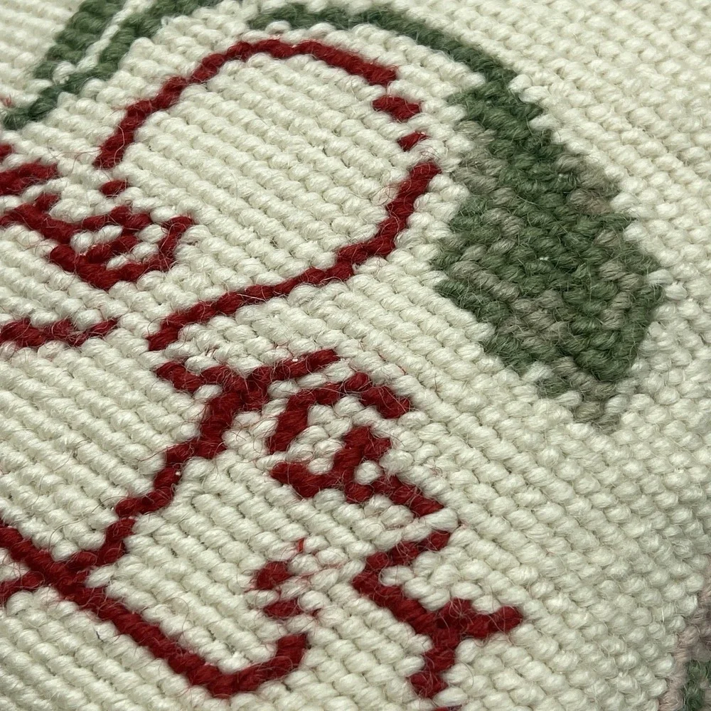 Vintage Hand-Stitched Needlepoint Accent Pillow I Love You Floral Beige 8x8